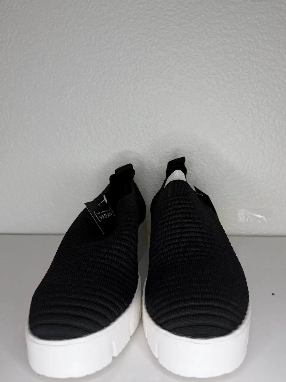 bernie mev. Black Knit Slip-On Espadrilles with White Platform Sole